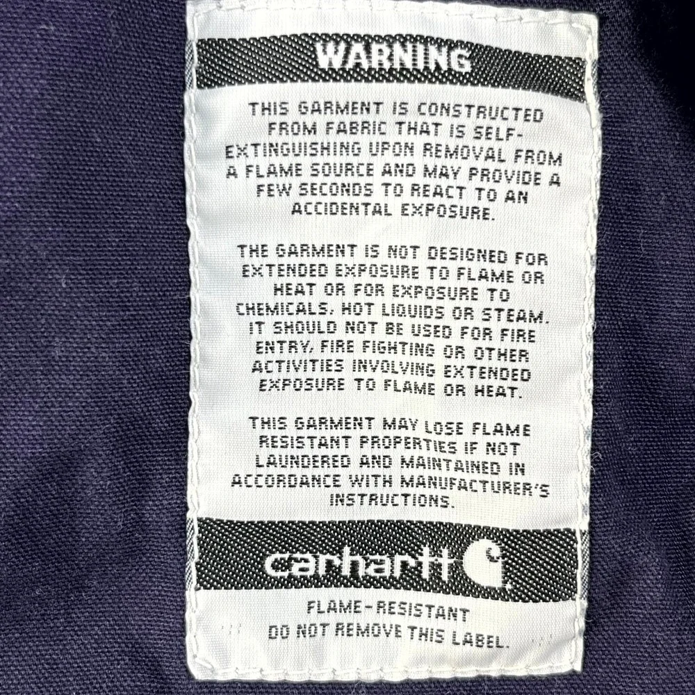 Carhartt Jacket Mens XL Blue Cotton Flame Resistant Workwear Collared Snap Front